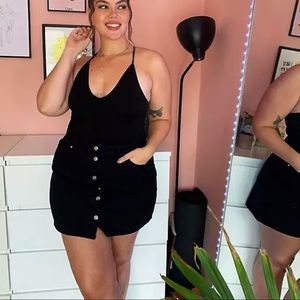 ASOS curve denim button through mini skirt US 16